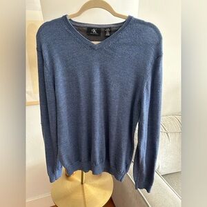 Calvin Klein L Men's Preppy Merino Wool Old Money Sweater V-neck Blue